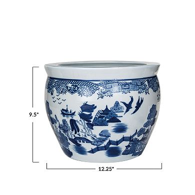 Hello Honey Hand-Painted Stoneware Planter, Blue and White