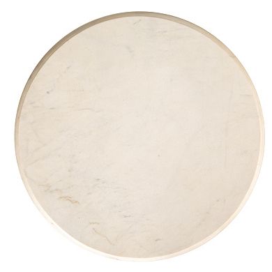 Hello Honey Round Mango Wood Fluted End Table with Marble Top, Walnut Finish