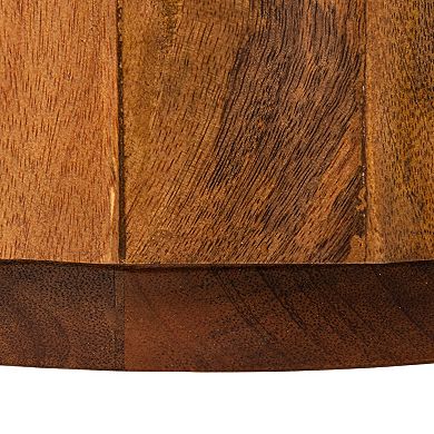 Hello Honey Round Mango Wood Fluted End Table with Marble Top, Walnut Finish