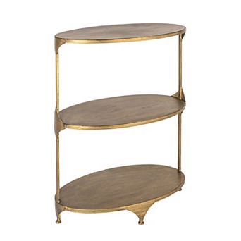 Hello Honey Oval Shaped Metal 3 tier Shelf, Antique Gold