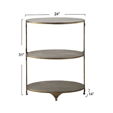 Hello Honey Oval Shaped Metal 3-Tier Shelf, Antique Gold