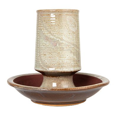 Hello Honey Stoneware Match Holder with Striker Plate and Reactive Glaze, Grey