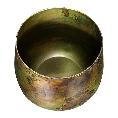 Hello Honey Various Round Metal Planters with Oxidized Finish, Green, Set of 2