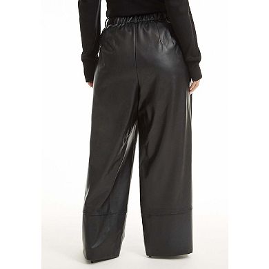 June & Vie Women's Plus Size Cuffed Faux Leather Pants