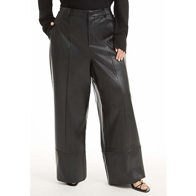 June & Vie Women's Plus Size Cuffed Faux Leather Pants