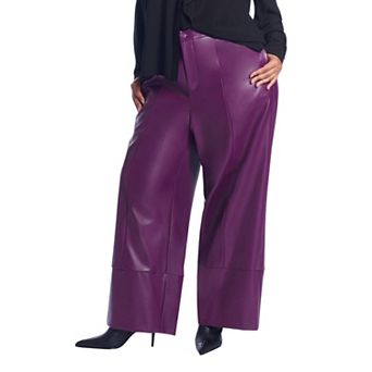 June & Vie Women's Plus Size Cuffed Faux Leather Pants