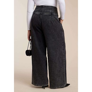 ELOQUII Women's Plus Size Corset Waist Wide Leg Jean