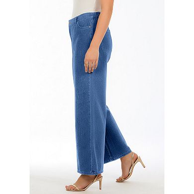 Roaman's Women's Plus Size Easy-Wear Wide Leg Jean