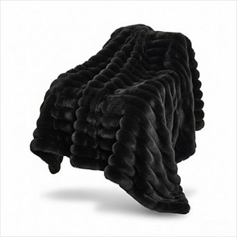 Plush Striped Throw Blanket Warm Cozy for Bedroom Living Room