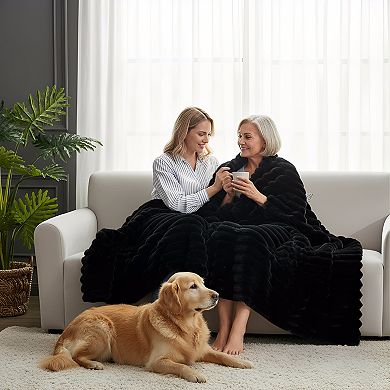 Plush Striped Throw Blanket Warm Cozy for Bedroom Living Room