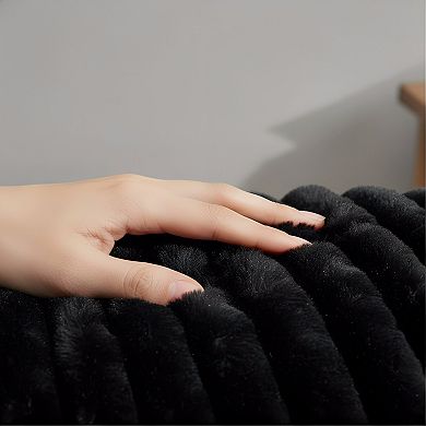 Plush Striped Throw Blanket Warm Cozy for Bedroom Living Room