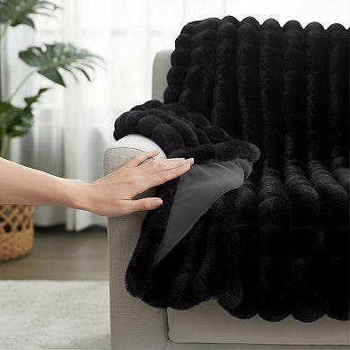 Plush Striped Throw Blanket Warm Cozy for Bedroom Living Room