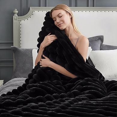 Plush Striped Throw Blanket Warm Cozy for Bedroom Living Room