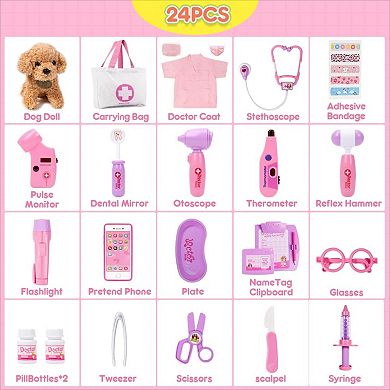 Pretend Play Doctor Set with Costume Stethoscope and Carrying Bag