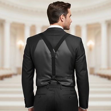 Men's Y-Back Adjustable Suspenders, Button End Elastic Wide Strap