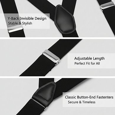 Men's Y-Back Adjustable Suspenders, Button End Elastic Wide Strap