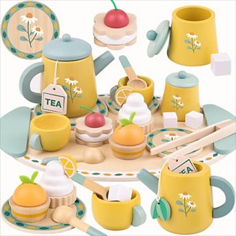 Pretend Play Tea Party Set Wooden Design with Play Food