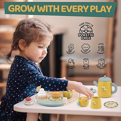 Pretend Play Tea Party Set Wooden Design with Play Food