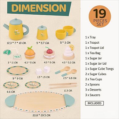 Pretend Play Tea Party Set Wooden Design with Play Food