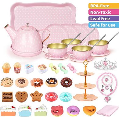 Pretend Play Tea Party Set with Dessert and Carrying Case