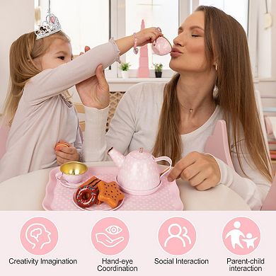 Pretend Play Tea Party Set with Dessert and Carrying Case