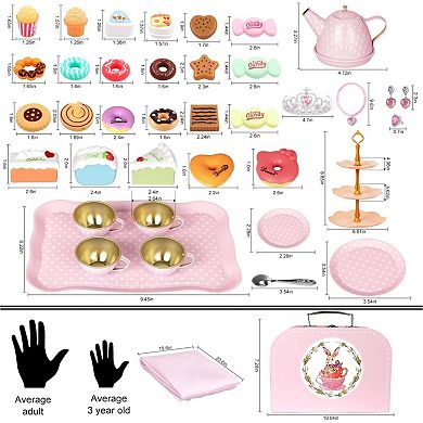 Pretend Play Tea Party Set with Dessert and Carrying Case