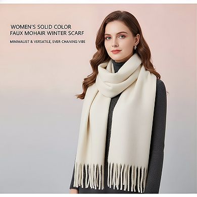 Mohair Winter Scarf Pure Color Warm with Cashmere Feel