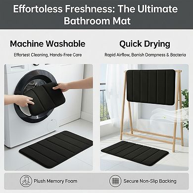 Memory Foam Bathroom Rug Set Non Slip Washable and Absorbent