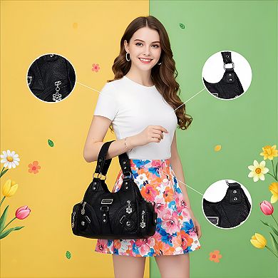 Multi Pocket Tote Bag Hobo Shoulder Style with Zipper for Essentials