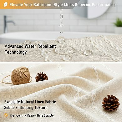 Linen Rustic Shower Curtain Set Weighted Striped with Tassel