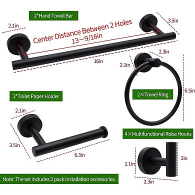 10pcs Bathroom Hardware Set, Including 16" Hand Towel Bars, Toilet Paper Holders, Towel Rings