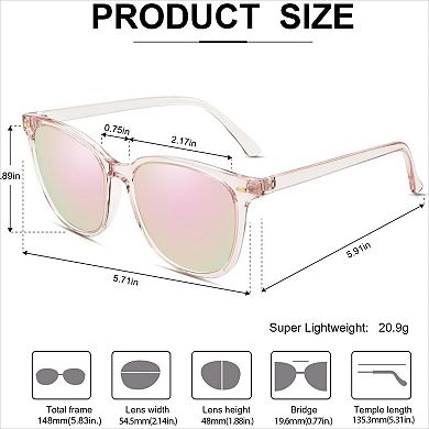 Polarized Square Sunglasses for Women, Mirrored UV Protection Trendy Shades