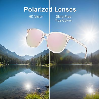 Polarized Square Sunglasses for Women, Mirrored UV Protection Trendy Shades