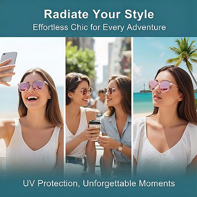 Polarized Square Sunglasses for Women, Mirrored UV Protection Trendy Shades