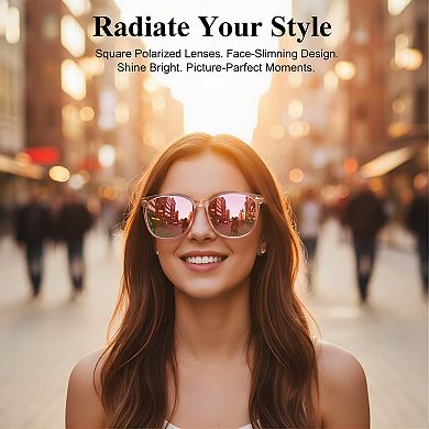 Polarized Square Sunglasses for Women, Mirrored UV Protection Trendy Shades