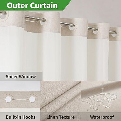 Polyester Shower Curtain Set Textured with See Through Top Window