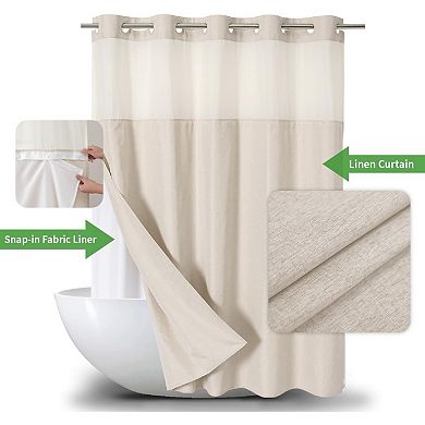 Polyester Shower Curtain Set Textured with See Through Top Window