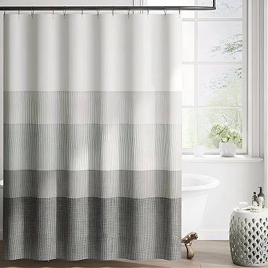 Ombre Cloudy Grey Striped Shower Curtain Waterproof Gradual Color