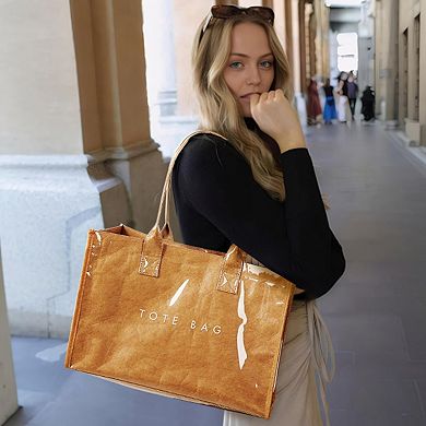 PVC Tote Bag Kraft Paper Style with Top Handle for Work