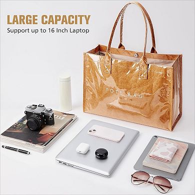 PVC Tote Bag Kraft Paper Style with Top Handle for Work