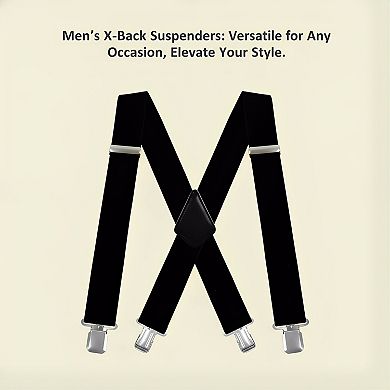 Men's X-Back Suspenders with Heavy Duty Clips, 2 Inch Wide Adjustable
