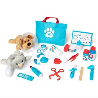 Pet Vet Play Set with Dog Cat Plushies and Doctor Kit
