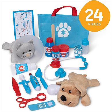 Pet Vet Play Set with Dog Cat Plushies and Doctor Kit