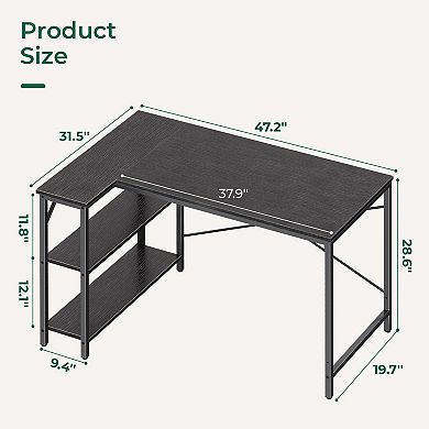 47" L Shaped Desk with Reversible Shelves for Home Office or Gaming