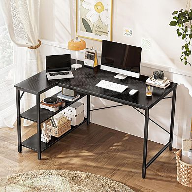 47" L Shaped Desk with Reversible Shelves for Home Office or Gaming