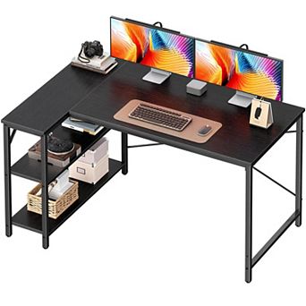 47" L Shaped Desk with Reversible Shelves for Home Office or Gaming