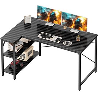 47" L Shaped Desk with Reversible Shelves for Home Office or Gaming