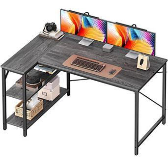 47" L Shaped Desk with Reversible Shelves for Home Office or Gaming