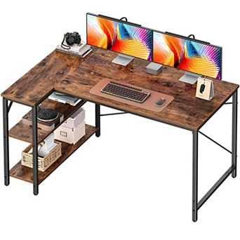 47" L Shaped Desk with Reversible Shelves for Home Office or Gaming