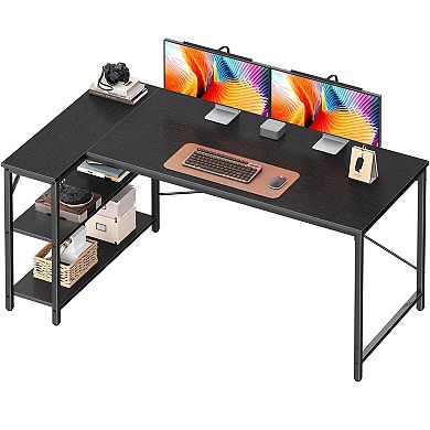 L Shaped 55" Computer Desk with Reversible Shelves for Home Office